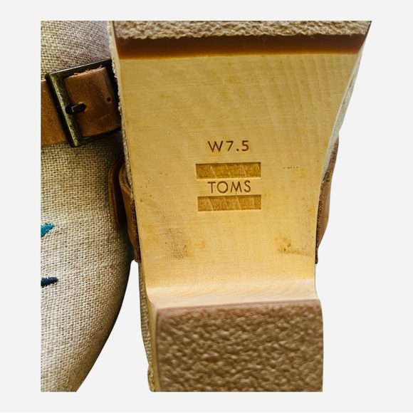 Toms Tan and Cream Elisa Clog Mules with Embroidered Design natural linen W 7.5 - Picture 10 of 15